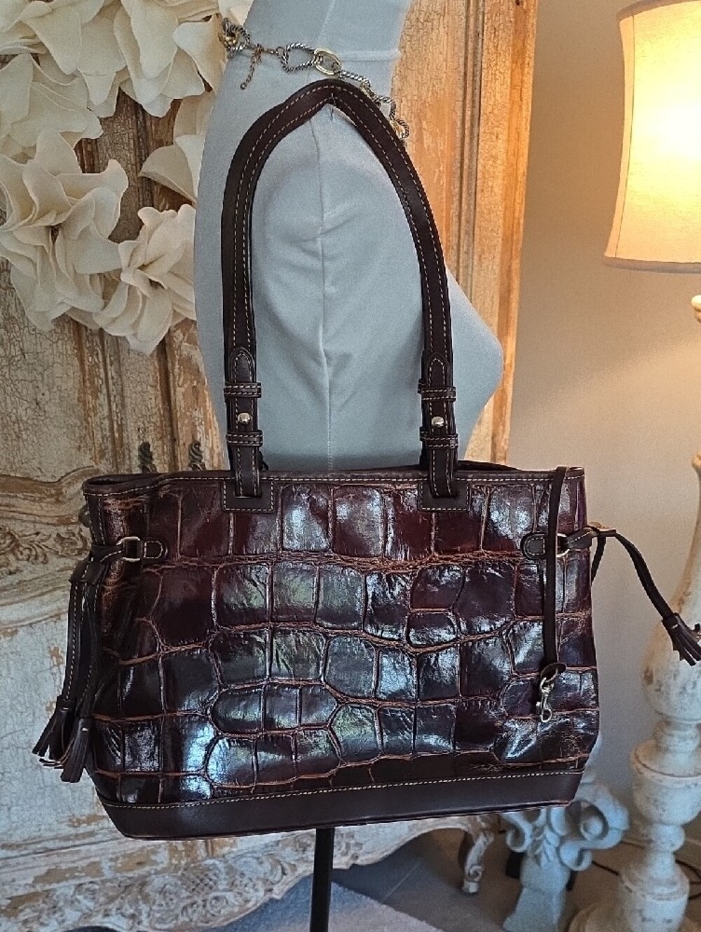 Dooney & Bourke Dark Brown Croc-Embossed Shoulder Tote - Picture 7 of 14